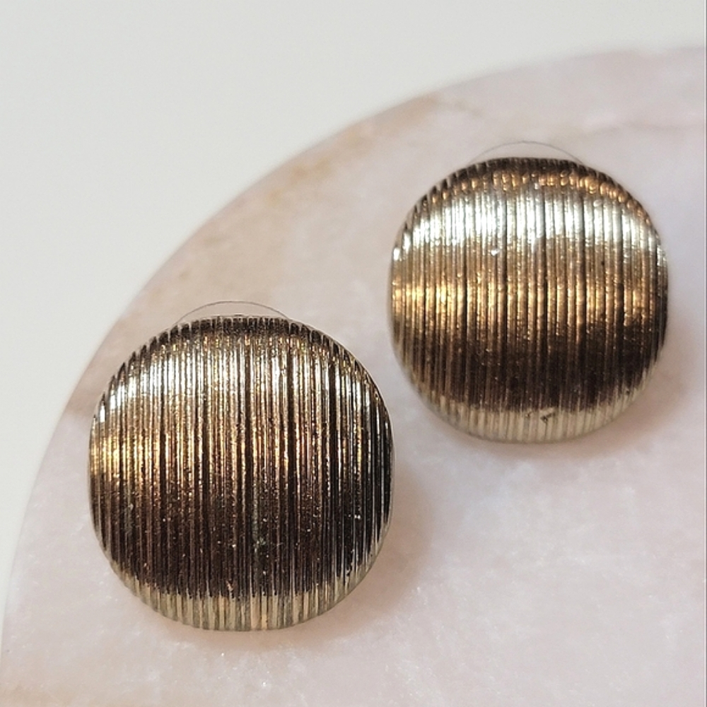 Vintage Gold Tone Domed Textured Stud Earrings